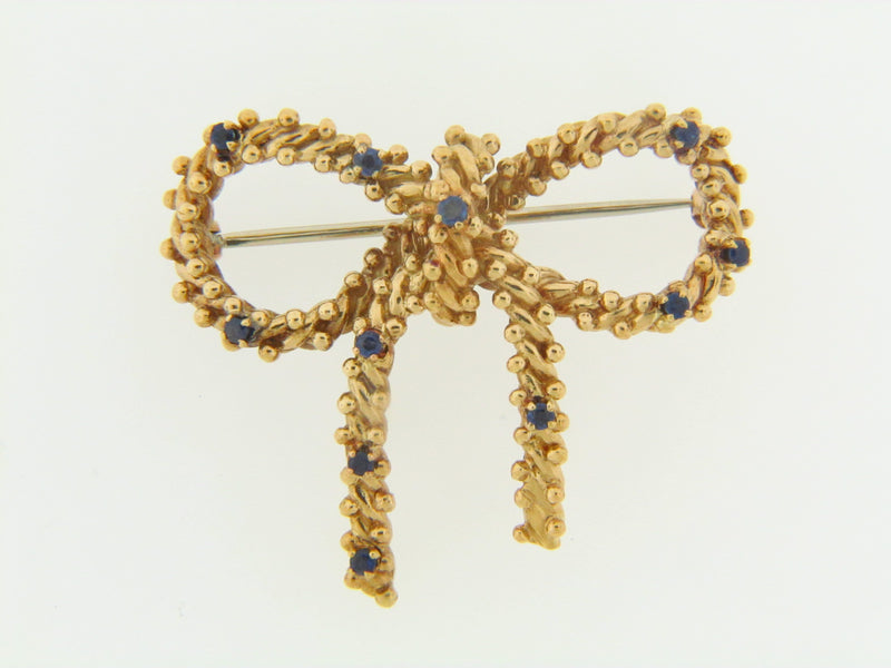 18K-YG SAPPHIRE BOW BROOCH BY "TIFFANY & CO." | 18 Karat Appraisers | Beverly Hills, CA | Fine Jewelry