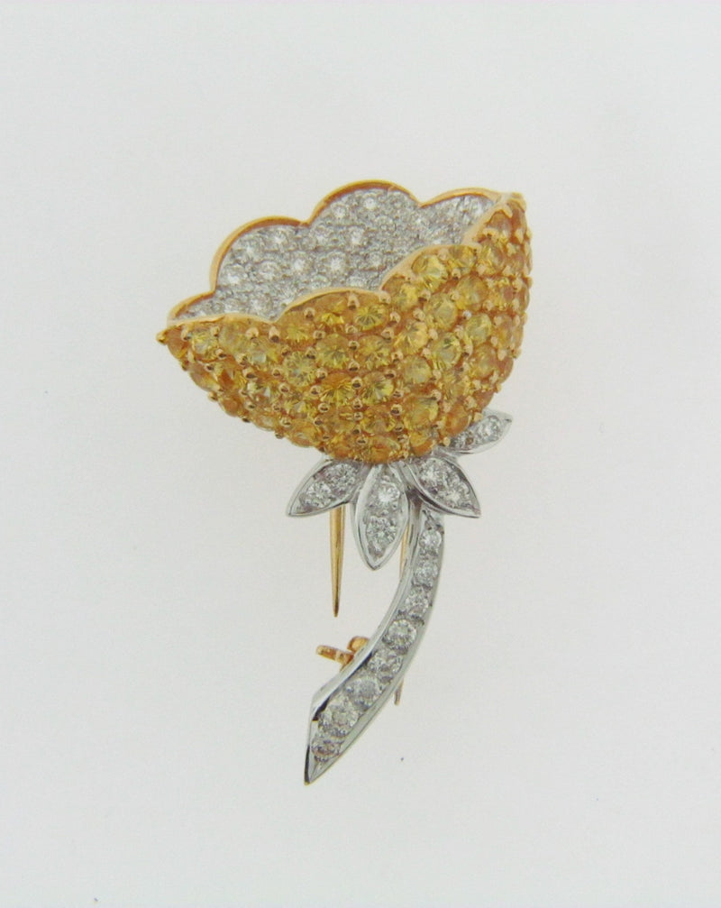 18K GOLD DIAMOND AND YELLOW SAPPHIRE FLOWER BROOCH | 18 Karat Appraisers | Beverly Hills, CA | Fine Jewelry 18K GOLD DIAMOND AND YELLOW SAPPHIRE FLOWER BROOCH | 18 Karat Appraisers | Beverly Hills, CA | Fine Jewelry