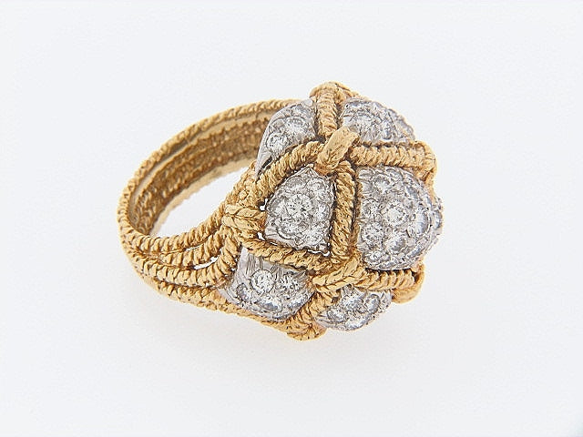 18K-YG AND PLATINUM DIAMOND BOMBE RING