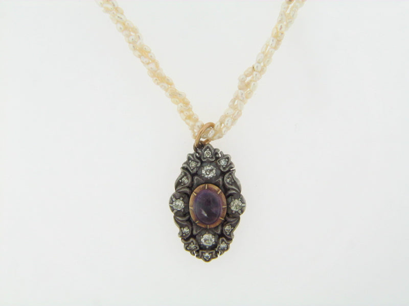 SILVER TOPPED, 14K YELLOW GOLD AMETHYST AND DIAMOND PENDANT | 18 Karat Appraisers | Beverly Hills, CA | Fine Jewelry