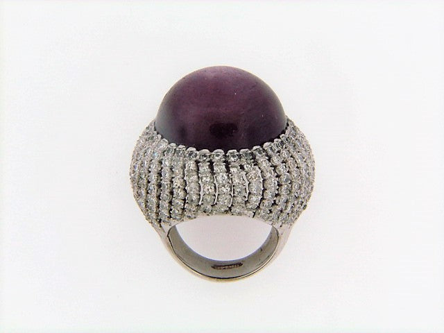 14K-WG STAR RUBY AND DIAMOND BOMBE RING
