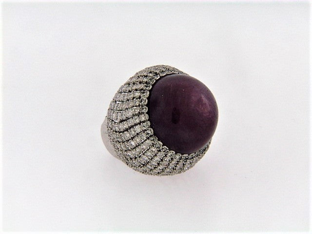 14K-WG STAR RUBY AND DIAMOND BOMBE RING 14K-WG STAR RUBY AND DIAMOND BOMBE RING