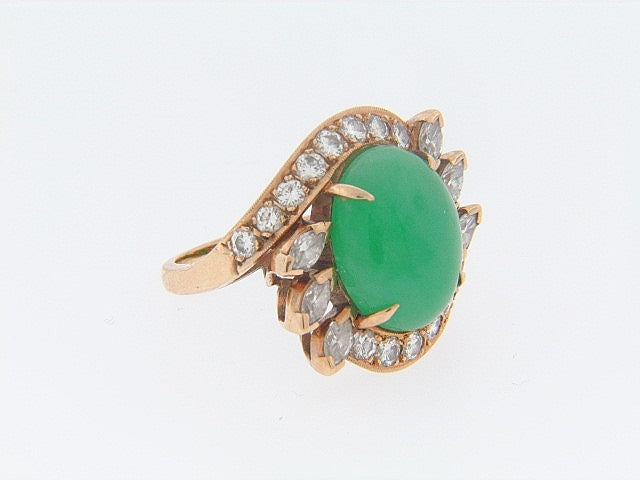 14K-YG JADEITE JADE AND DIAMOND RING
