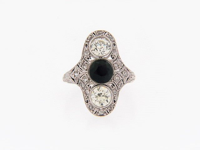 PLATINUM DIAMOND AND ONYX FILIGREE RING - Main Image