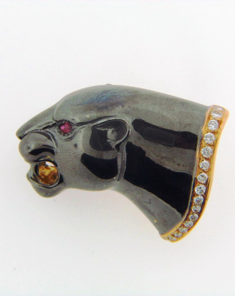 18K-YG + BLACK OXIDIZED GOLD AND DIAMOND PANTHER BROOCH 18K-YG + BLACK OXIDIZED GOLD AND DIAMOND PANTHER BROOCH