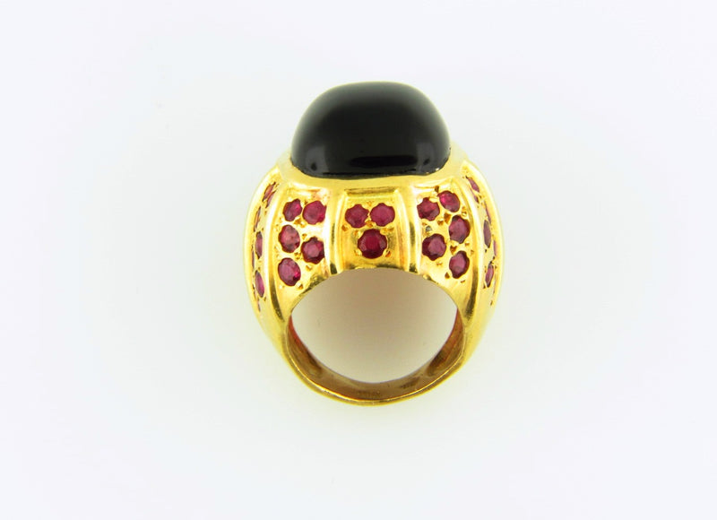 18K Yellow Gold, Onyx and Ruby Ring | 18 Karat Appraisers | Beverly Hills, CA | Fine Jewelry