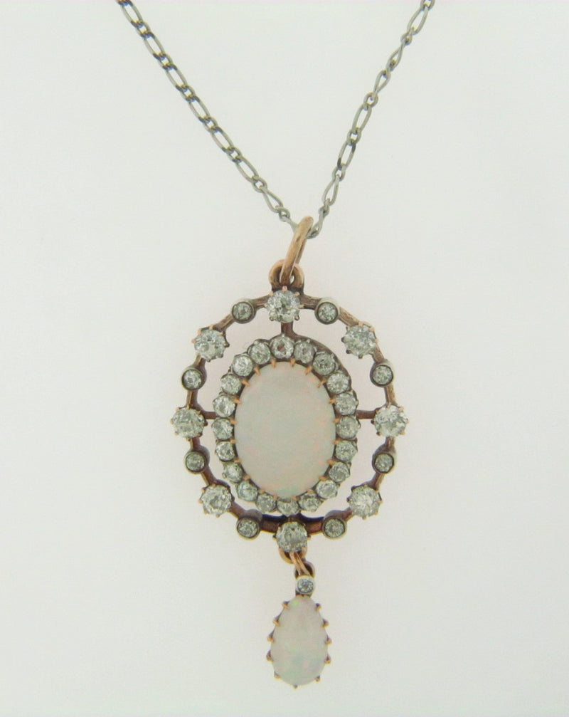 SILVER TOPPED, 14K YELLOW GOLD ANTIQUE OPAL AND DIAMOND PENDANT | 18 Karat Appraisers | Beverly Hills, CA | Fine Jewelry