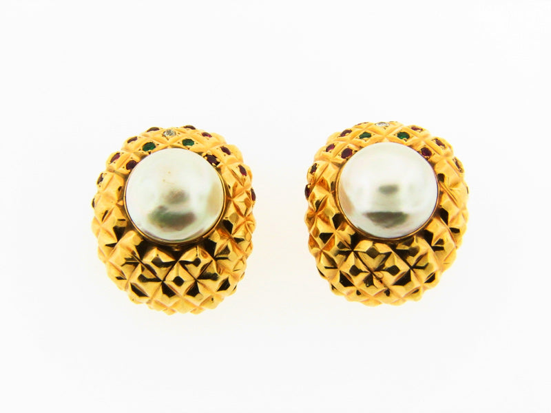 18K-YG Diamond and Gemstone Earrings