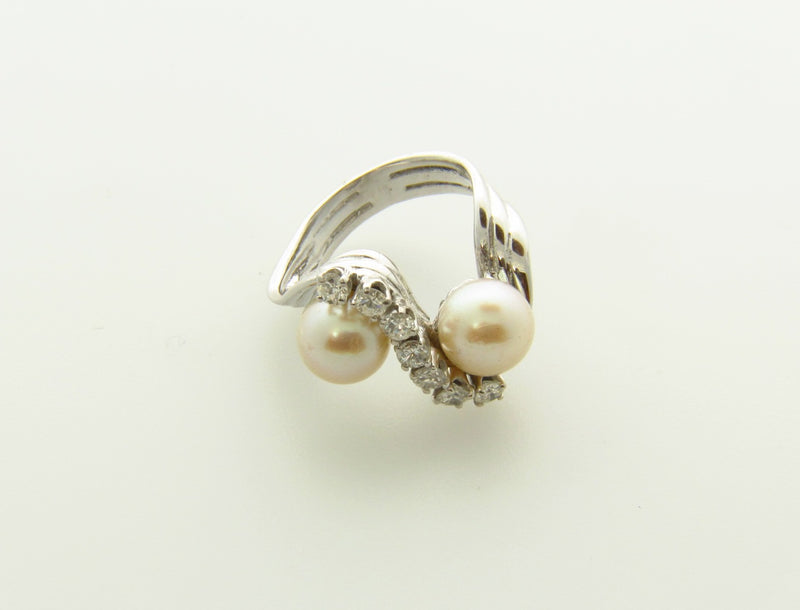 14K White Gold, Diamond and Pearl Bypass Ring | 18 Karat Appraisers | Beverly Hills, CA | Fine Jewelry