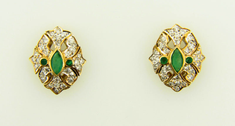 14K Yellow Gold, Emerald and Diamond Earrings | 18 Karat Appraisers | Beverly Hills, CA | Fine Jewelry