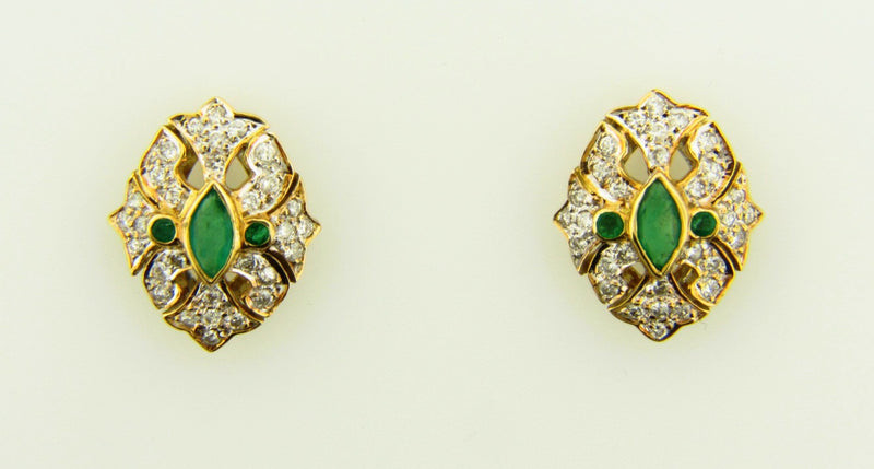 14K Yellow Gold, Emerald and Diamond Earrings | 18 Karat Appraisers | Beverly Hills, CA | Fine Jewelry