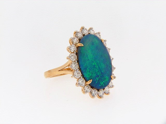 18K-YG AUSTRALIAN BLACK OPAL AND DIAMOND RING