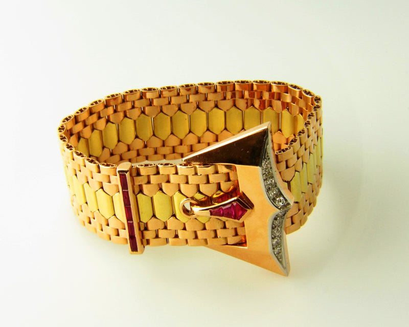 Retro 18K Rose and Yellow Gold, Buckle Bracelet | 18 Karat Appraisers | Beverly Hills, CA | Fine Jewelry