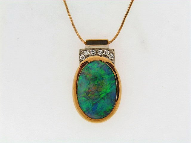 18K-YG GREY OPAL AND DIAMOND PENDANT