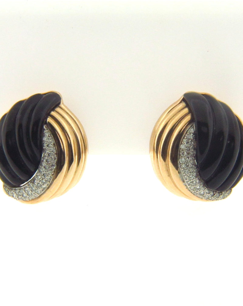 18K Yellow Gold Onyx and Diamond Earclips | 18 Karat Appraisers | Beverly Hills, CA | Fine Jewelry