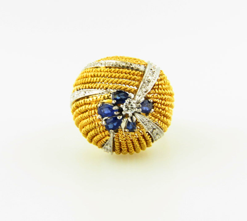 18K Yellow and White Gold, Diamond and Sapphire Bombe Ring | 18 Karat Appraisers | Beverly Hills, CA | Fine Jewelry