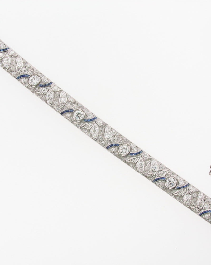 Art Deco, Platinum Diamond and Sapphire Bracelet