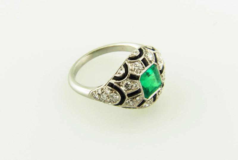 Art Deco, Platinum Emerald, Diamond, Onyx  Ring | 18 Karat Appraisers | Beverly Hills, CA | Fine Jewelry