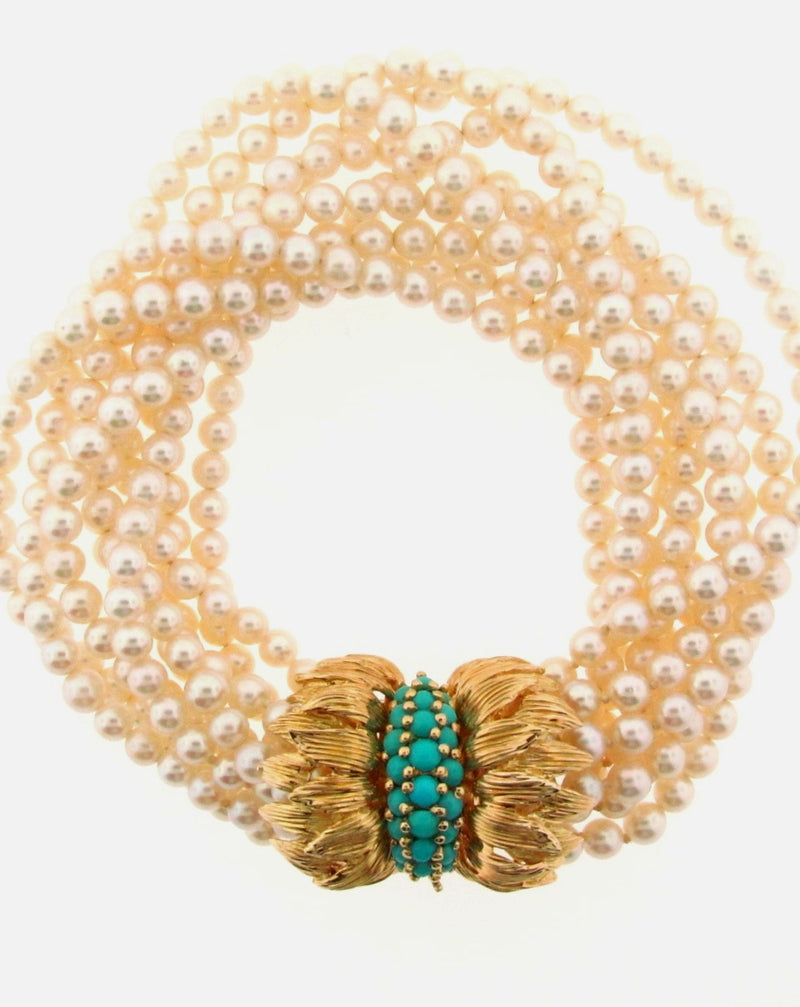 18K Yellow Gold and Multi-Strand Pearl Bracelet | 18 Karat Appraisers | Beverly Hills, CA | Fine Jewelry