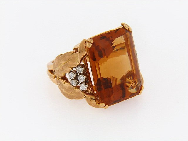 18K-YG CITRINE AND DIAMOND RING