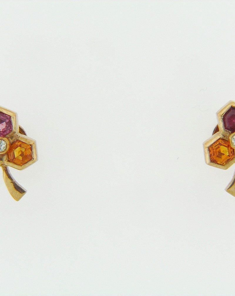 14K YELLOW GOLD MULTI-COLOR GEMSTONE AND DIAMOND EARRINGS | 18 Karat Appraisers | Beverly Hills, CA | Fine Jewelry