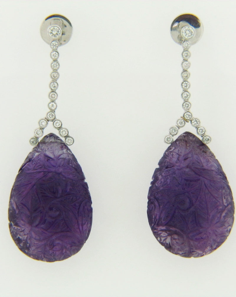 18K WHITE GOLD AMETHYST AND DIAMOND EARRINGS | 18 Karat Appraisers | Beverly Hills, CA | Fine Jewelry