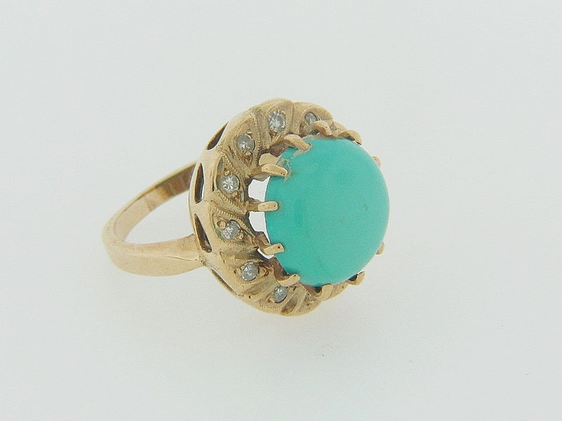 14K YELLOW GOLD TURQUOISE AND DIAMOND RING | 18 Karat Appraisers | Beverly Hills, CA | Fine Jewelry