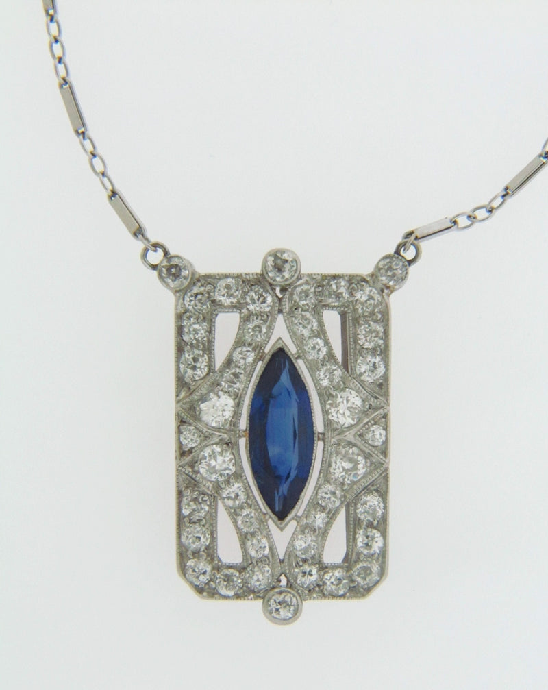 PLATINUM SAPPHIRE AND DIAMOND PENDANT | 18 Karat Appraisers | Beverly Hills, CA | Fine Jewelry