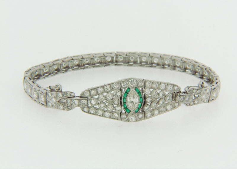 PLATINUM DIAMOND AND EMERALD BRACELET | 18 Karat Appraisers | Beverly Hills, CA | Fine Jewelry