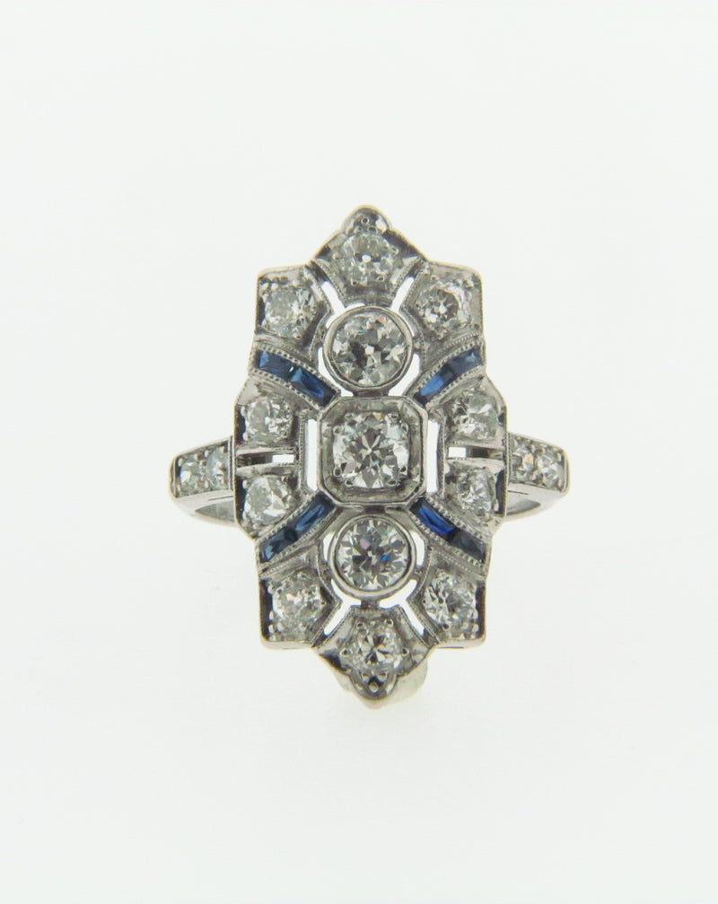 Platinum Diamond and Sapphire Filigree Ring | 18 Karat Appraisers | Beverly Hills, CA | Fine Jewelry