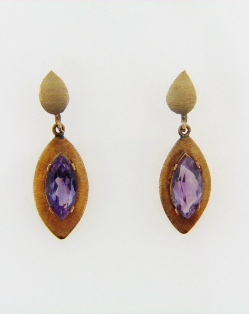 14K Yellow Gold Amethyst Dangling Earrings | 18 Karat Appraisers | Beverly Hills, CA | Fine Jewelry