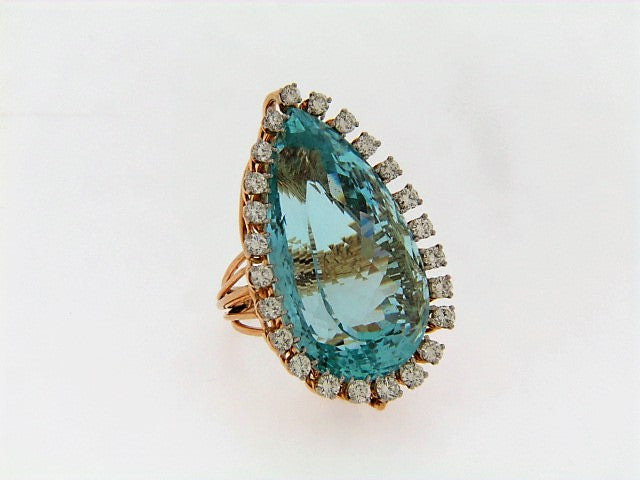 14K-YG AQUAMARINE AND DIAMOND RING / CONVERTABLE PENDANT