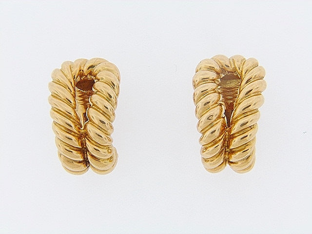 18K-YG RIBBED EARCLIPS