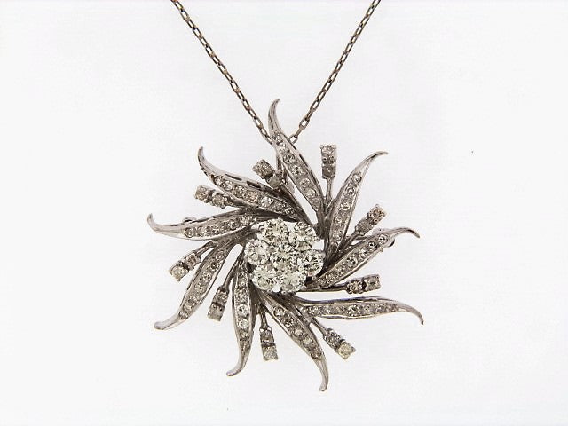 14K-WG DIAMOND STARBURST PENDANT / BROOCH