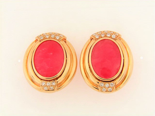 14K-YG RHODOCHROSITE AND DIAMOND EARRINGS | 18 Karat Appraisers | Beverly Hills, CA | Fine Jewelry