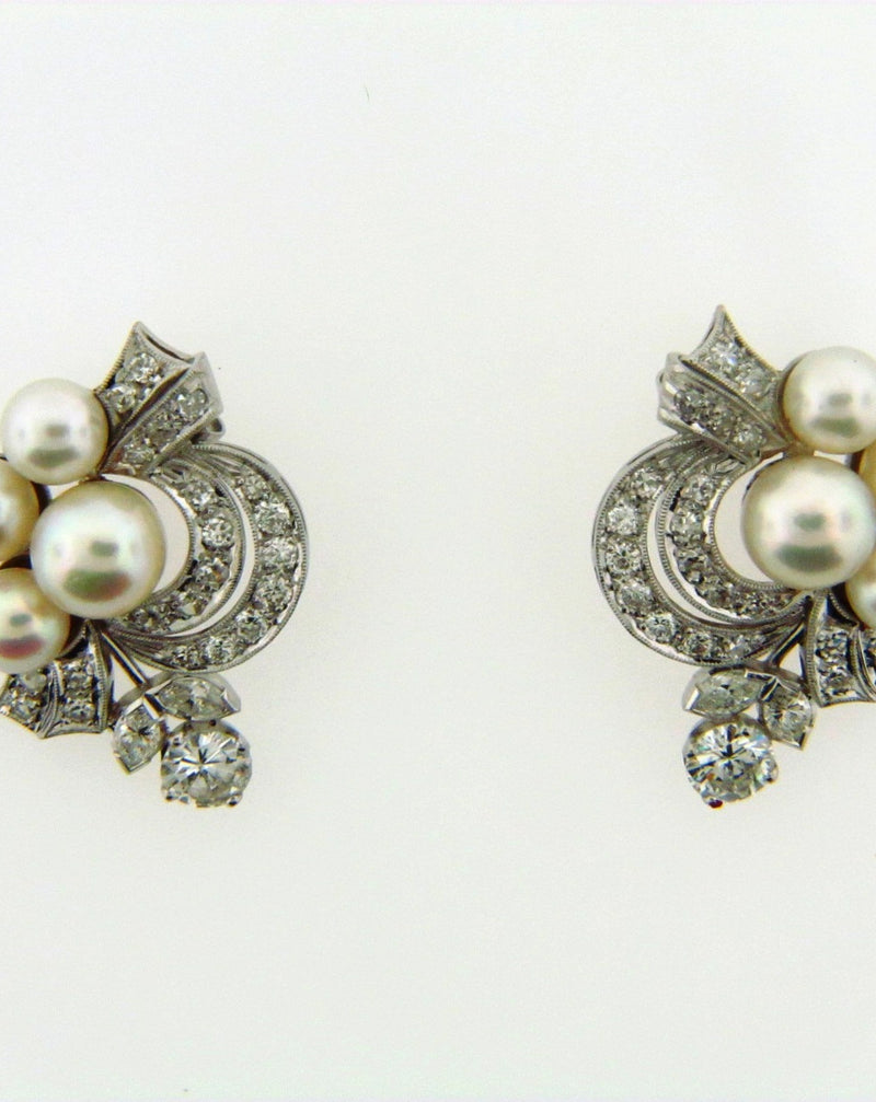 Platinum White Cultured Pearl and Diamond Earclips | 18 Karat Appraisers | Beverly Hills, CA | Fine Jewelry