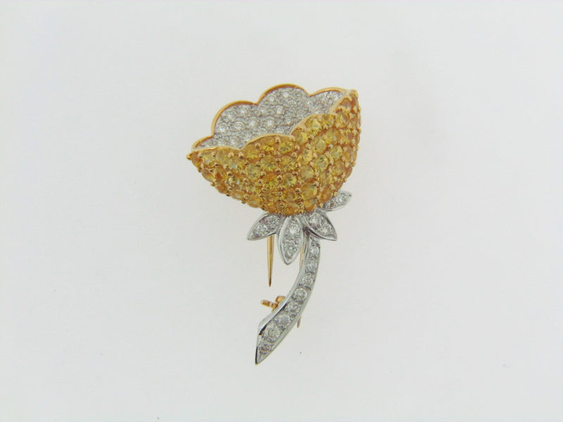 18K GOLD DIAMOND AND YELLOW SAPPHIRE FLOWER BROOCH | 18 Karat Appraisers | Beverly Hills, CA | Fine Jewelry