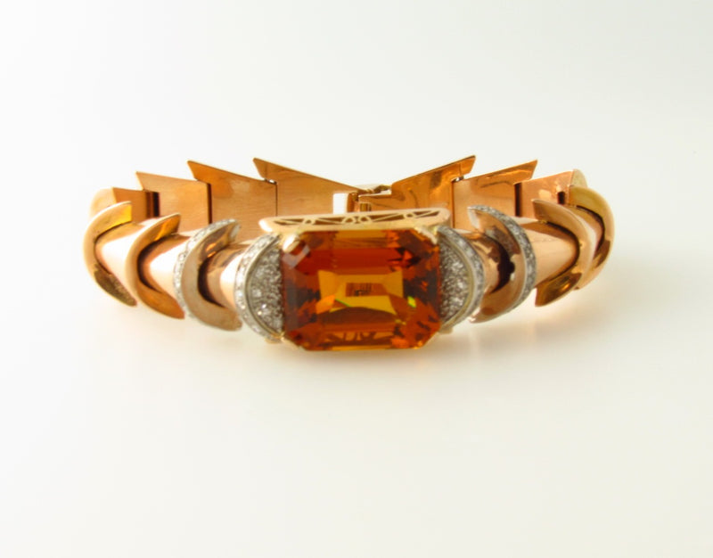 Retro 18K Rose Gold, Citrine and Diamond Bracelet | 18 Karat Appraisers | Beverly Hills, CA | Fine Jewelry