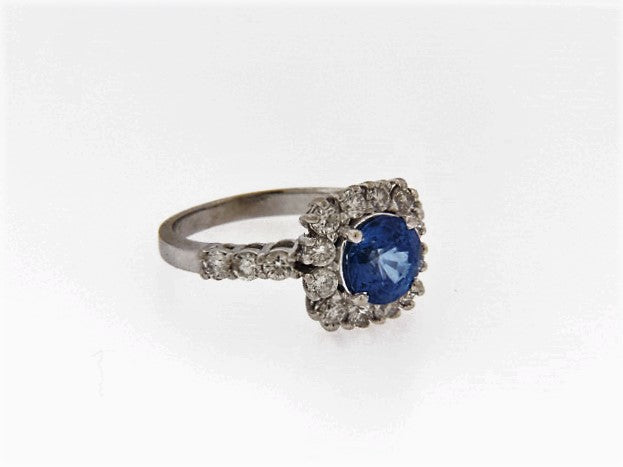 14K-WG SAPPHIRE AND DIAMOND RING