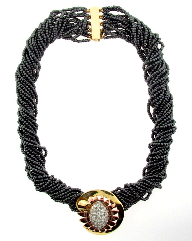 Retro 14K Yellow Gold, Rose Gold, and Platinum Diamond Necklace | 18 Karat Appraisers | Beverly Hills, CA | Fine Jewelry
