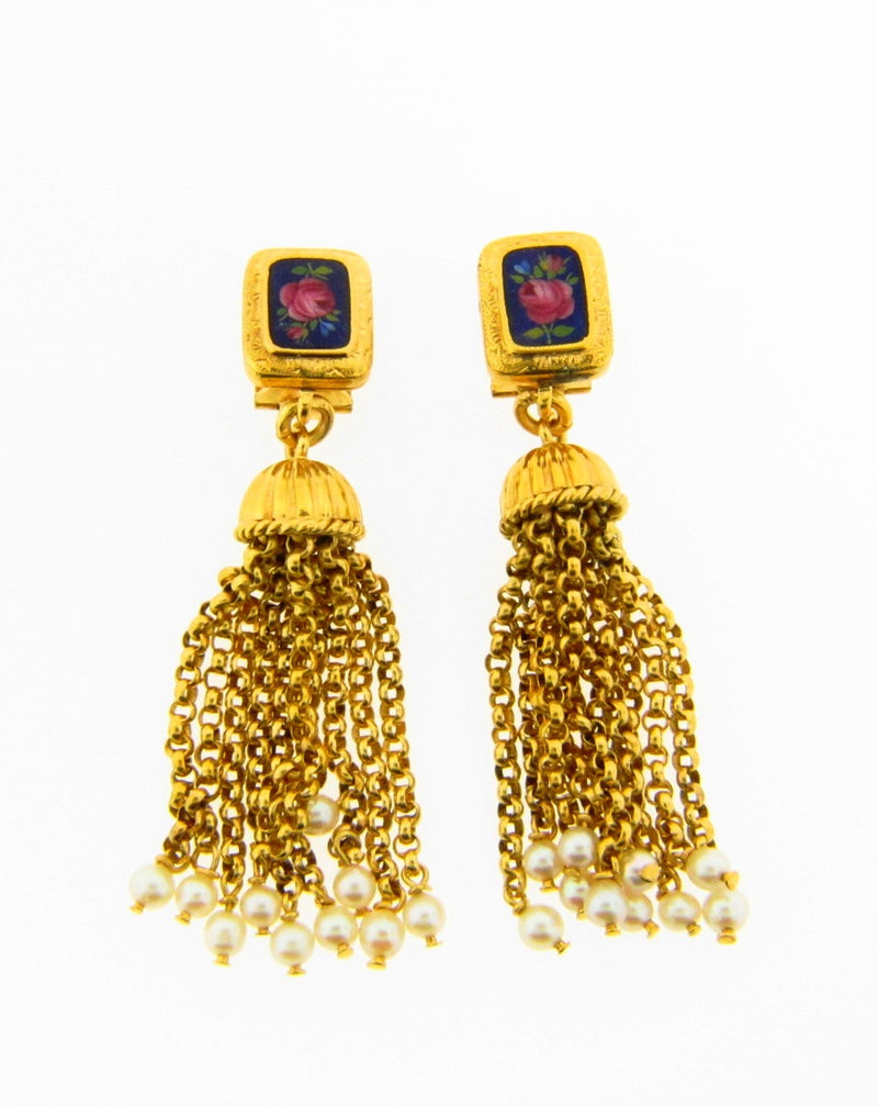 Victorian 18K Yellow Gold Pearl Tassle Earrings | 18 Karat Appraisers | Beverly Hills, CA | Fine Jewelry