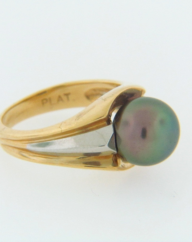 18K-YG AND PLATINUM BLACK TAHITIAN PEARL RING
