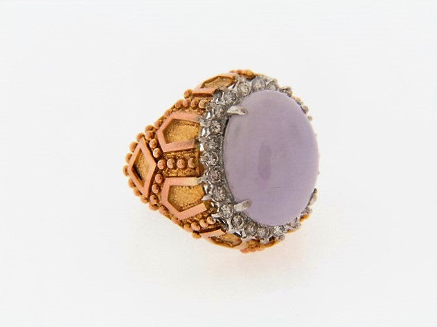 14K-YG LAVENDER JADE AND DIAMOND ORNATE RING | 18 Karat Appraisers | Beverly Hills, CA | Fine Jewelry