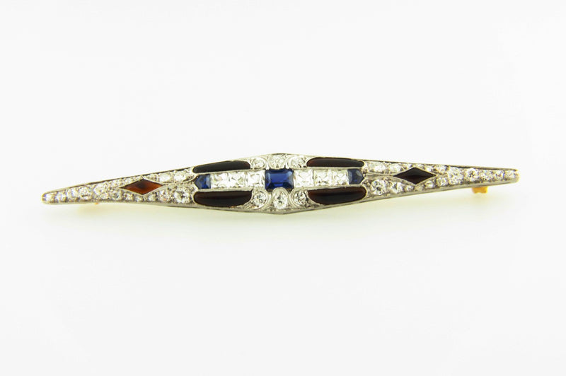 Platinum Diamond, Sapphire, and Onyx Brooch | 18 Karat Appraisers | Beverly Hills, CA | Fine Jewelry