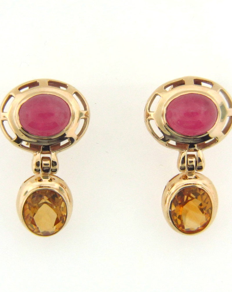 14K Yellow Gold Pink Tourmaline and Citrine Earrings | 18 Karat Appraisers | Beverly Hills, CA | Fine Jewelry