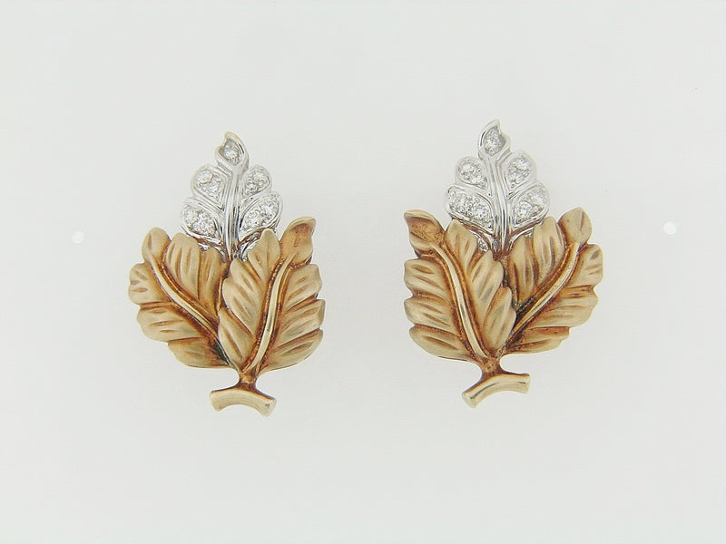 18K ROSE AND YELLOW GOLD LEAF MOTIF DIAMOND EARRINGS | 18 Karat Appraisers | Beverly Hills, CA | Fine Jewelry