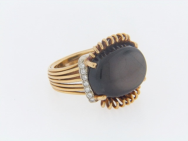 18K-YG+RG BLACK STAR SAPPHIRE AND DIAMOND RING