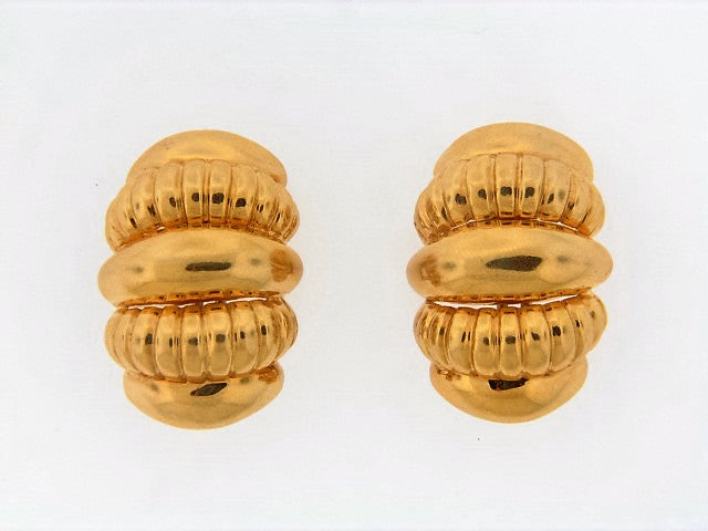 18K-YG FLUTED EARCLIPS