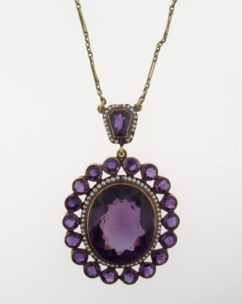 Victorian, 14K Yellow Gold Amethyst and Seed Pearl Pendant | 18 Karat Appraisers | Beverly Hills, CA | Fine Jewelry