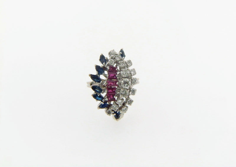 14K White Gold Diamond, Ruby, Sapphire Ring | 18 Karat Appraisers | Beverly Hills, CA | Fine Jewelry